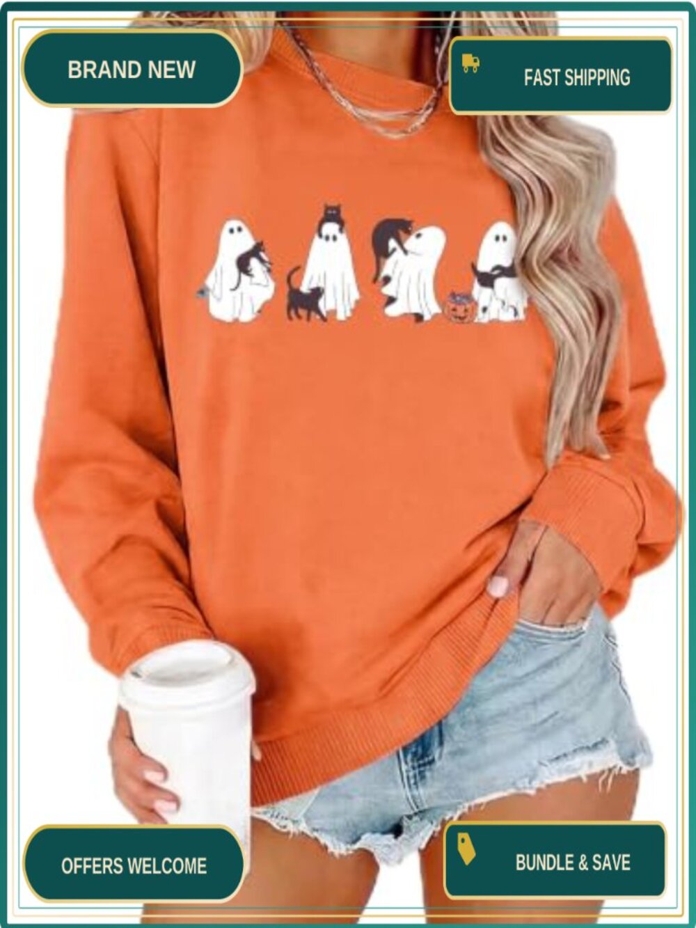 Halloween Sweatshirt Women Spooky Season Oversized Crew Neck Pullover